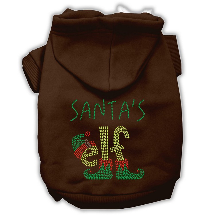 Santa's Elf Rhinestone Dog Hoodie Brown XS